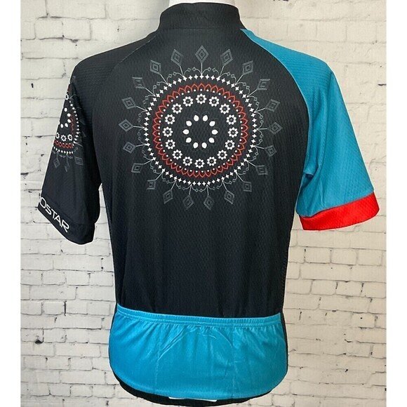 Weimostar Womens Blue Black Floral Cycling Jersey Full Zip Back Pouch Size L R1 - Picture 5 of 10